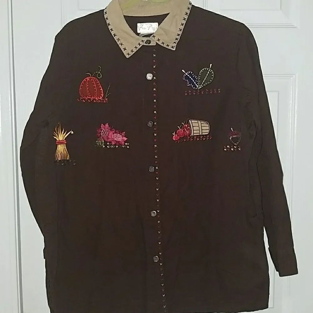 Bobbie Brooks brown fall shirt Sz 14w/16w NWOT